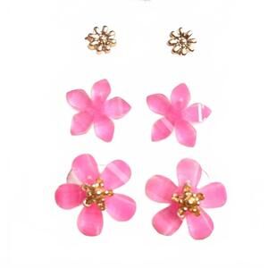 NEW WHITE LABEL women's trio floral stud earrings in hot pink